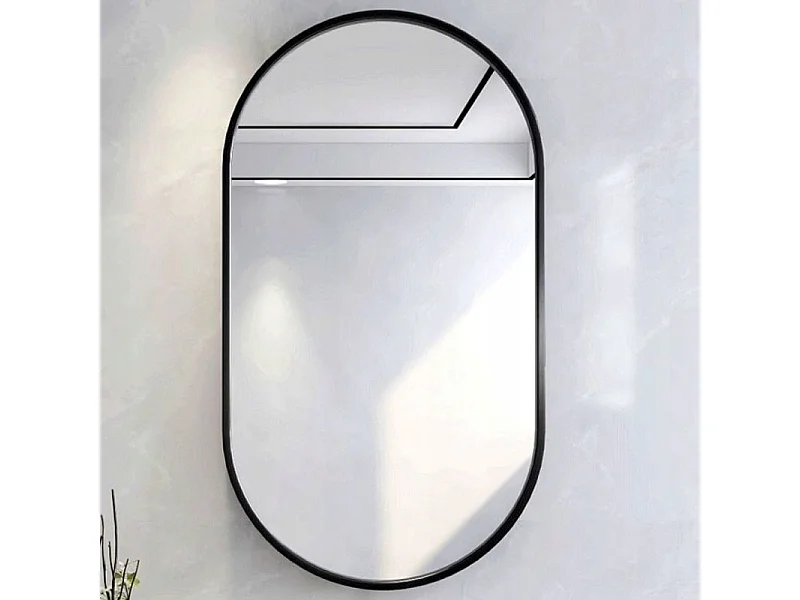 Grote ovale spiegel, industrieel, voor badkamer, woonkamer en slaapkamer, zwart 75x40 cm