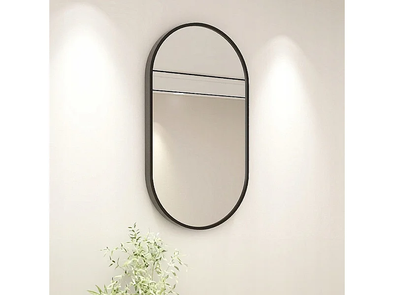 Grote ovale spiegel, industrieel, voor badkamer, woonkamer en slaapkamer, zwart 75x40 cm