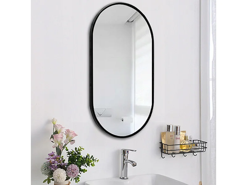 Grote ovale spiegel, industrieel, voor badkamer, woonkamer en slaapkamer, zwart 75x40 cm