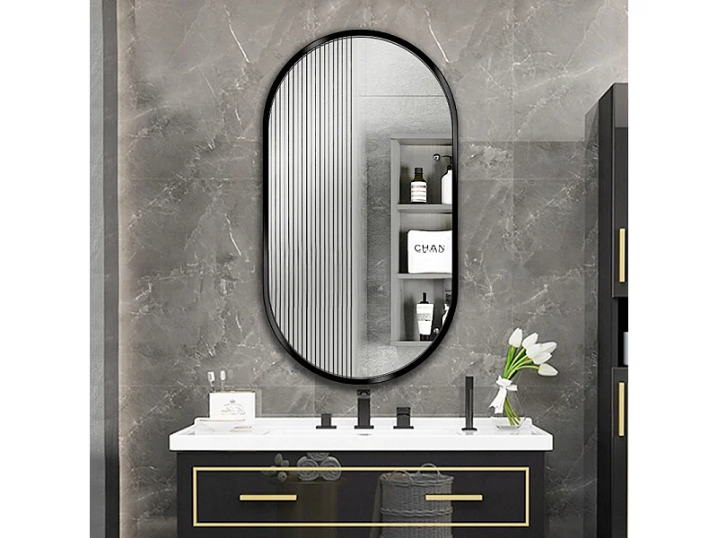 Duże lustro owalne, industrialne, do łazienki, salonu i sypialni, czarne 100x50 cm