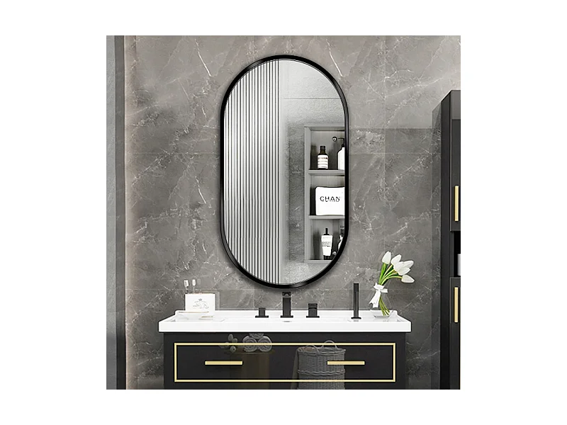 Großer ovaler Spiegel, industriell, für Bad, Wohn- und Schlafzimmer, schwarz 100x50 cm