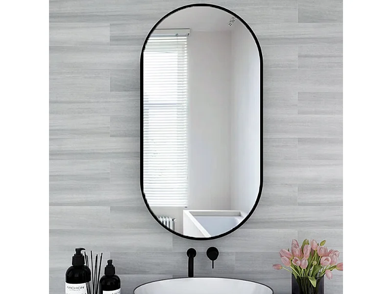 Großer ovaler Spiegel, industriell, für Bad, Wohn- und Schlafzimmer, schwarz 100x50 cm