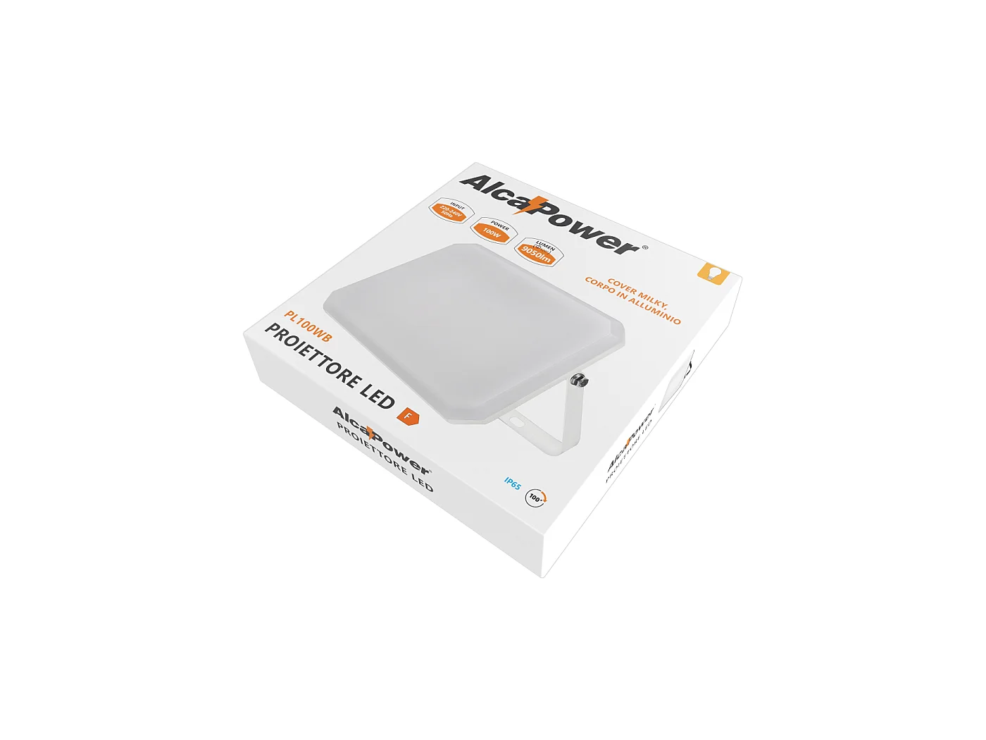 Weißer LED-Projektor Außenstrahler 230V 100W 4000K Abdeckung milchig 10000lm 266x190x30 mm