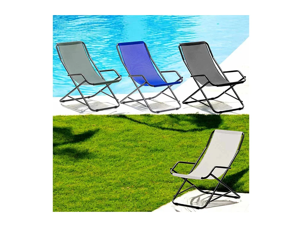 Chaise longue balancelle Creta en tube d'acier peint avec revêtement en PVC bleu