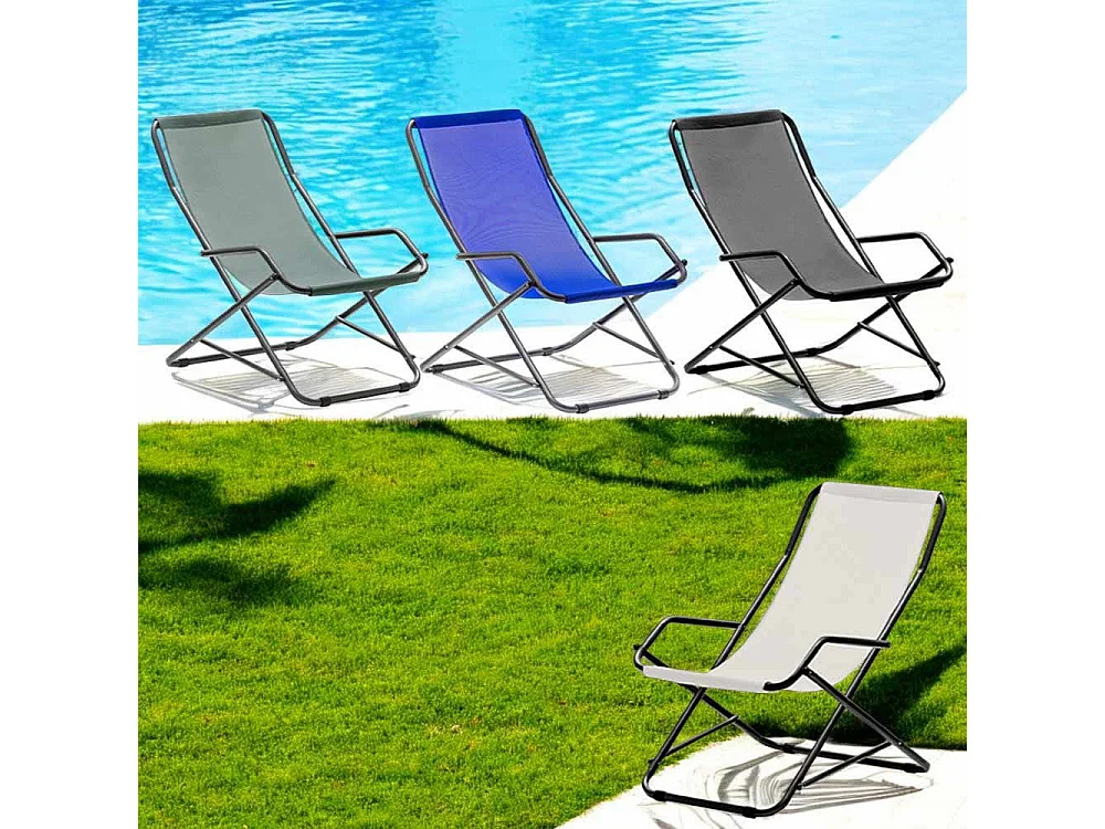 Creta schommelstoel in geverfde stalen buis met blauwe PVC-hoes