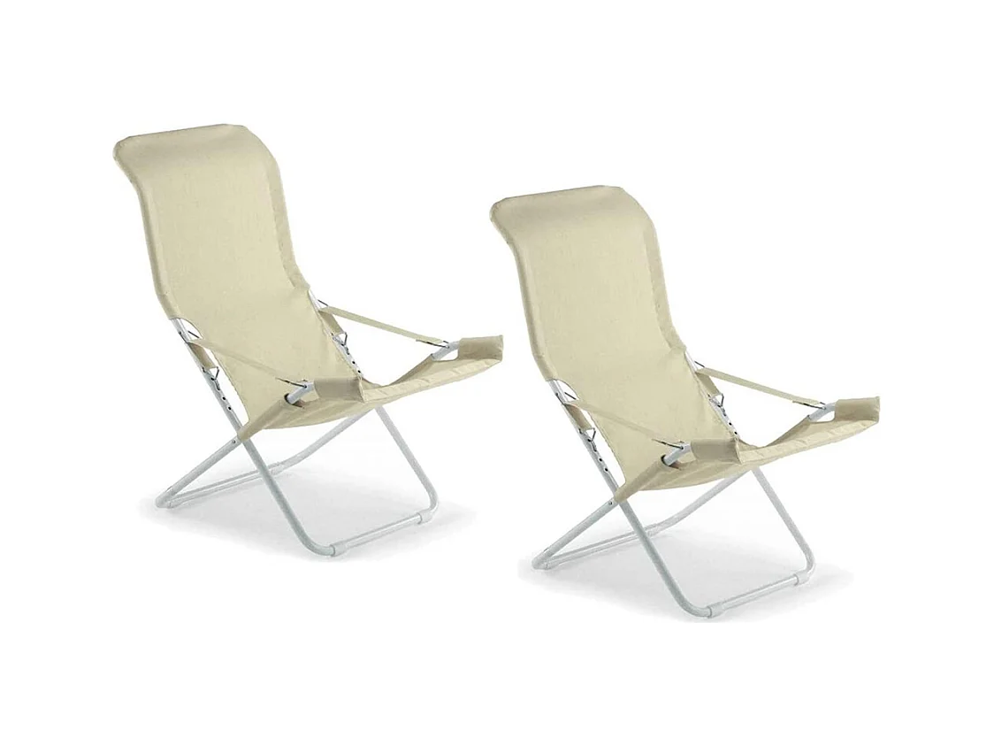 Chaise longue Fiam Fiesta, structure en acier blanc et housse en jute 127BSJUT x 2