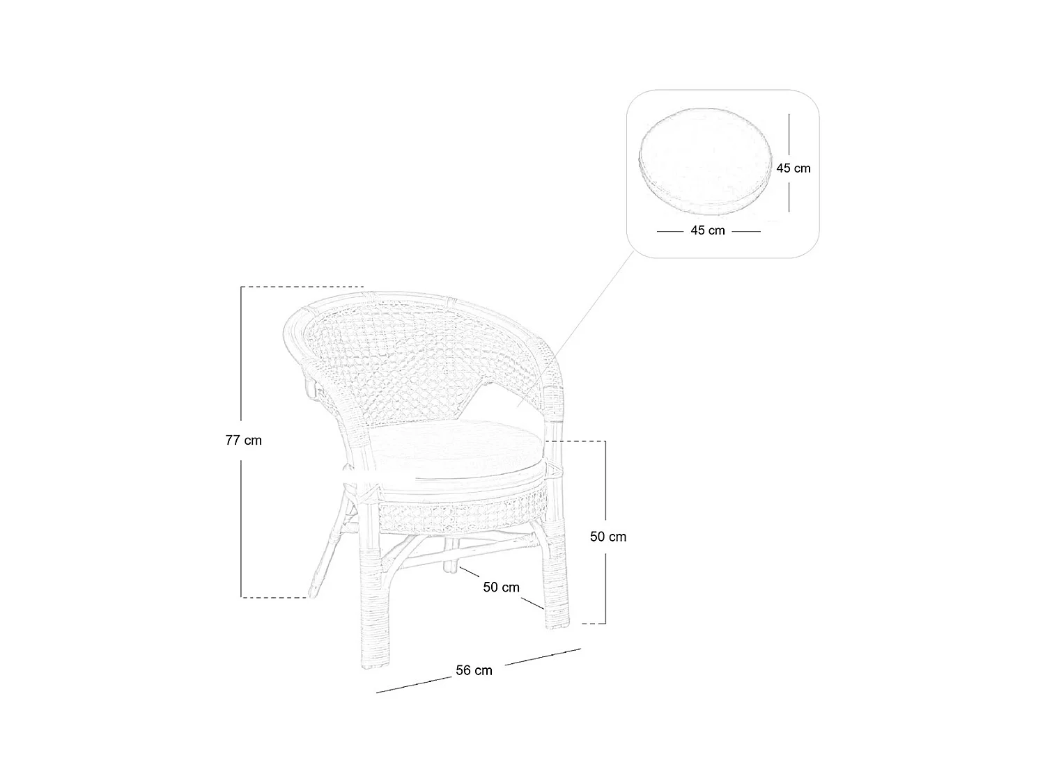 Salon Amanda en bois de bambou et paille de Vienne avec 2 fauteuils et 1 table basse
