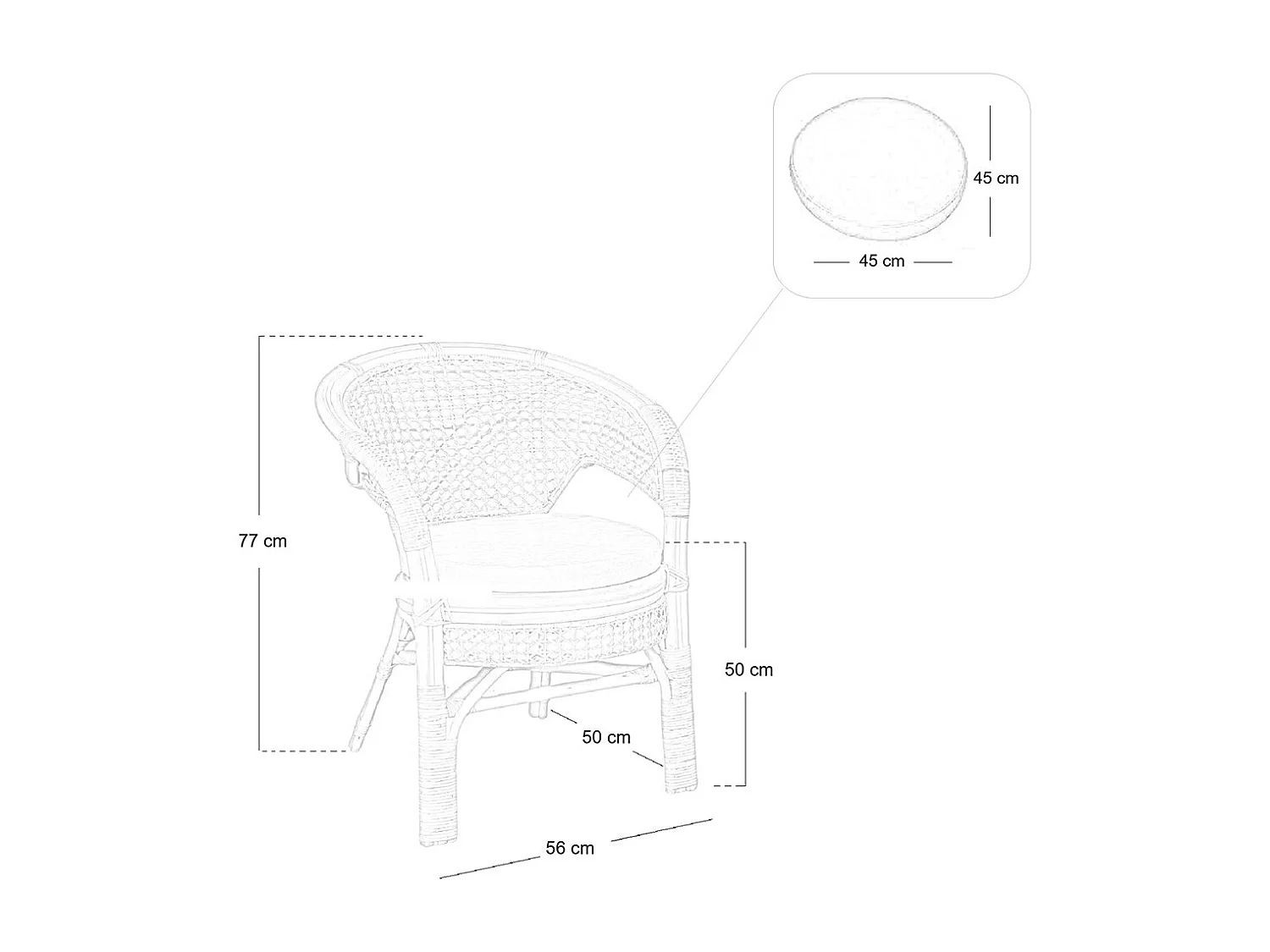 Salon Amanda en bois de bambou et paille de Vienne avec 2 fauteuils et 1 table basse