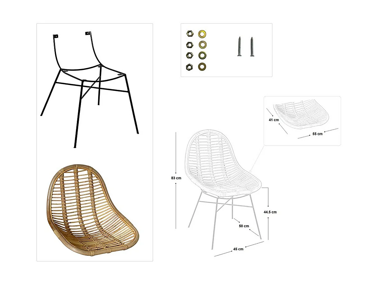 Fauteuil Betty en bois de bambou véritable avec pieds en fer peint