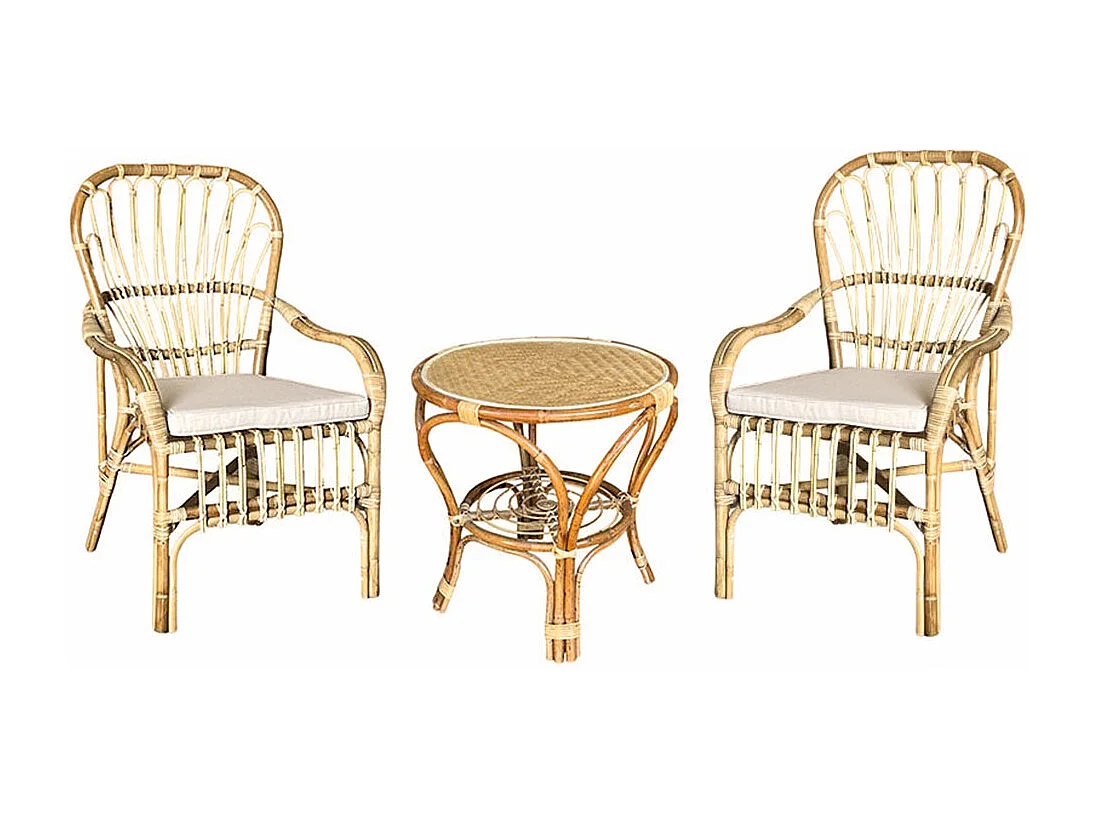 Salotto Manao legno di bambù  2 poltrone e 1 tavolino con cuscini omaggio