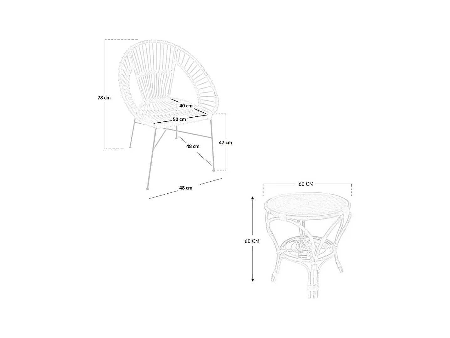 Set di 2 sedie Fera in legno di bambu con gambe in ferro e 1 tavolino in bambu
