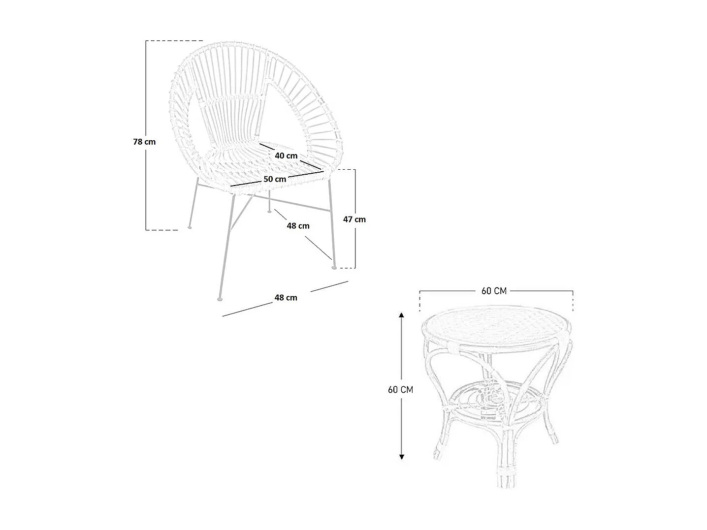 Ensemble de 2 chaises Fera en bois de bambou avec pieds en fer et 1 table en bambou