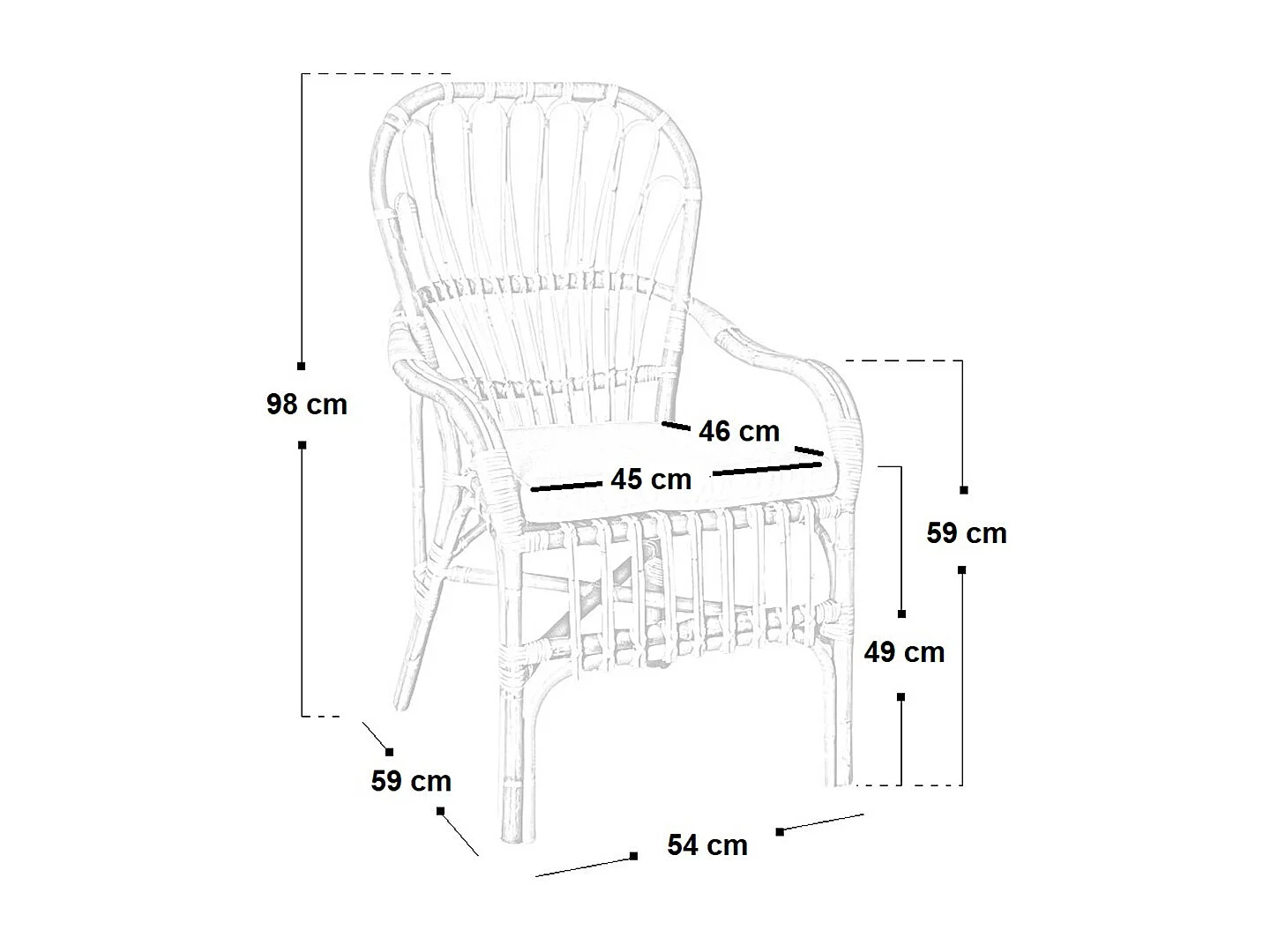 Fauteuil Manao en bambou naturel et rotin tressé avec coussin gratuit