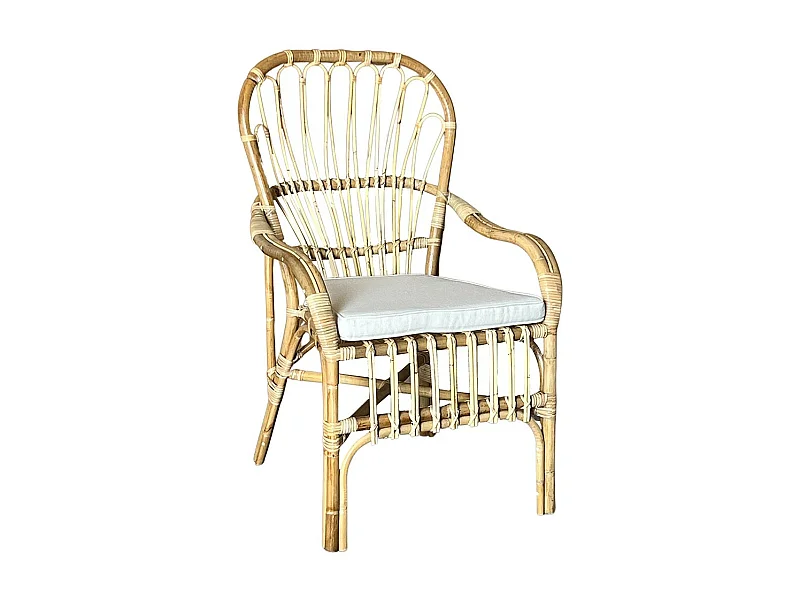 Fauteuil Manao en bambou naturel et rotin tressé avec coussin gratuit