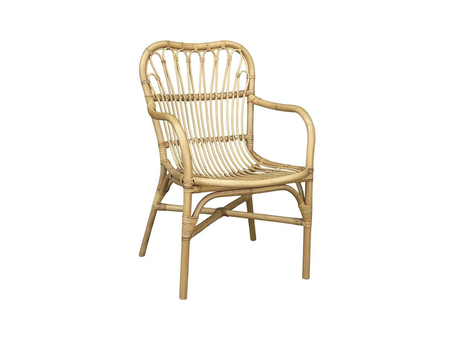 Fauteuil Mandola en bois de bambou véritable et osier tressé naturel