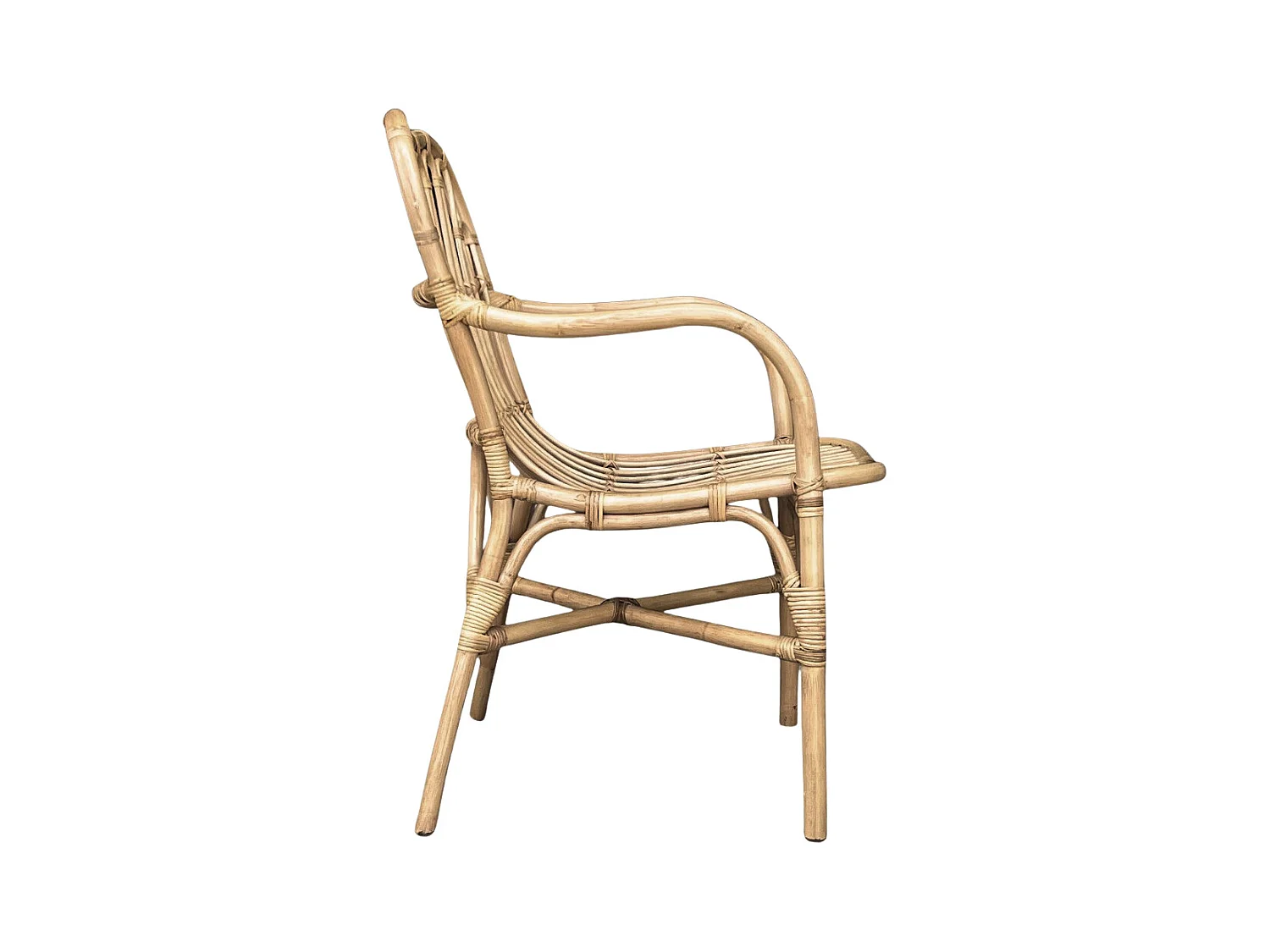 Fauteuil Mandola en bois de bambou véritable et osier tressé naturel