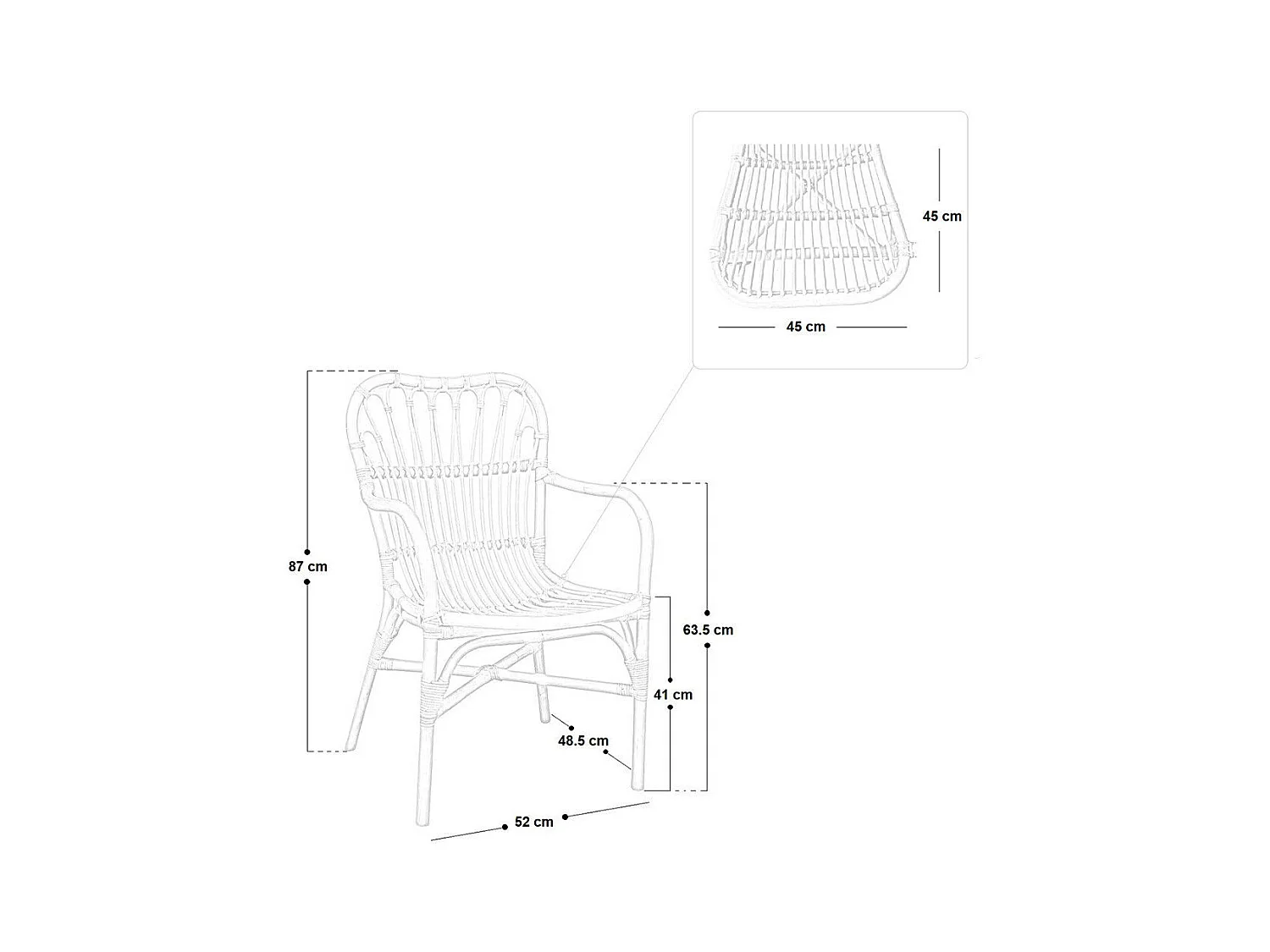Fauteuil Mandola en bois de bambou véritable et osier tressé naturel