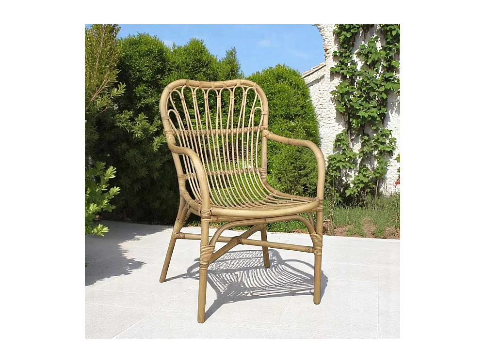 Fauteuil Mandola en bois de bambou véritable et osier tressé naturel