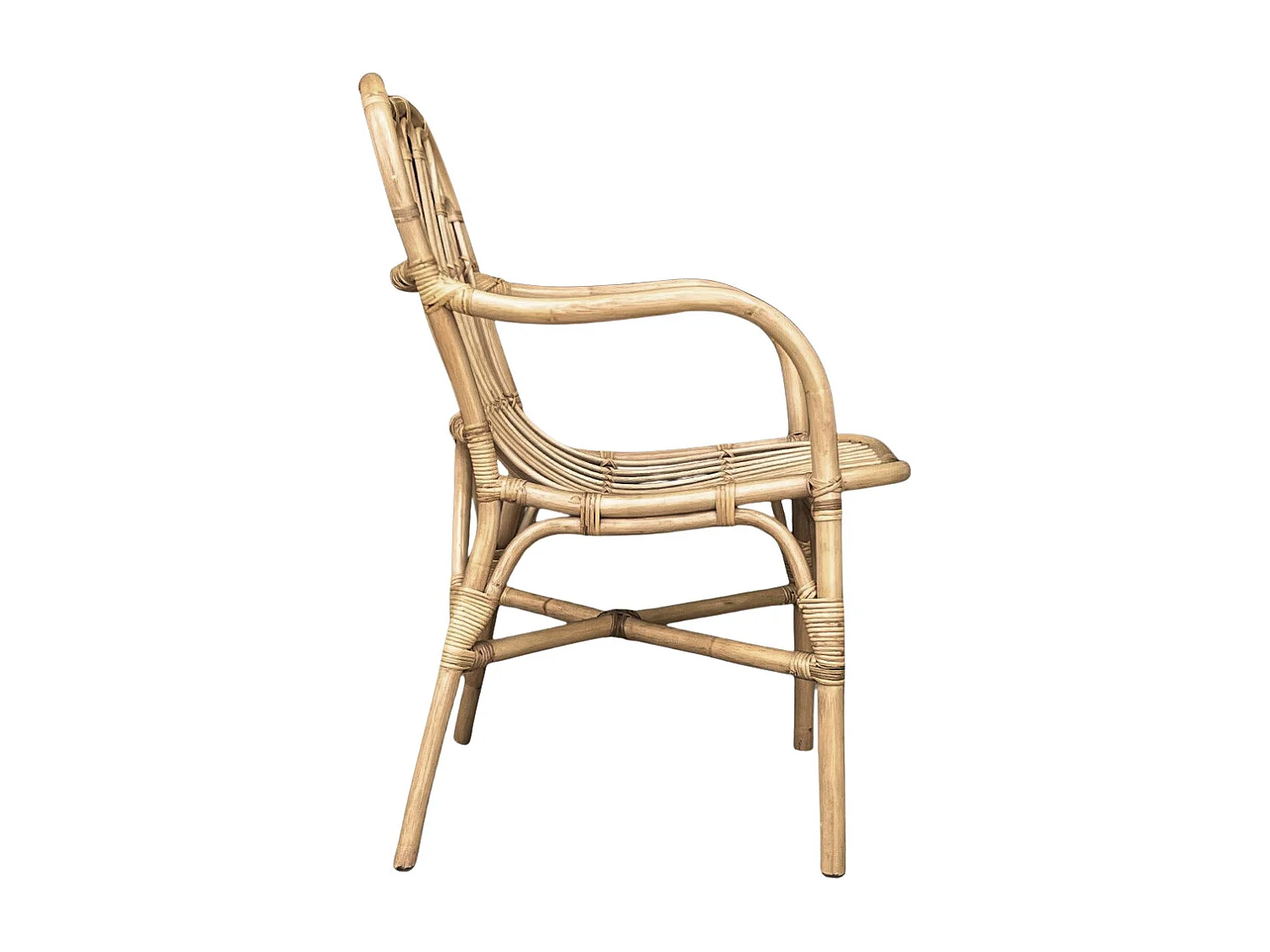Fauteuil Mandola en bois de bambou véritable et osier tressé naturel