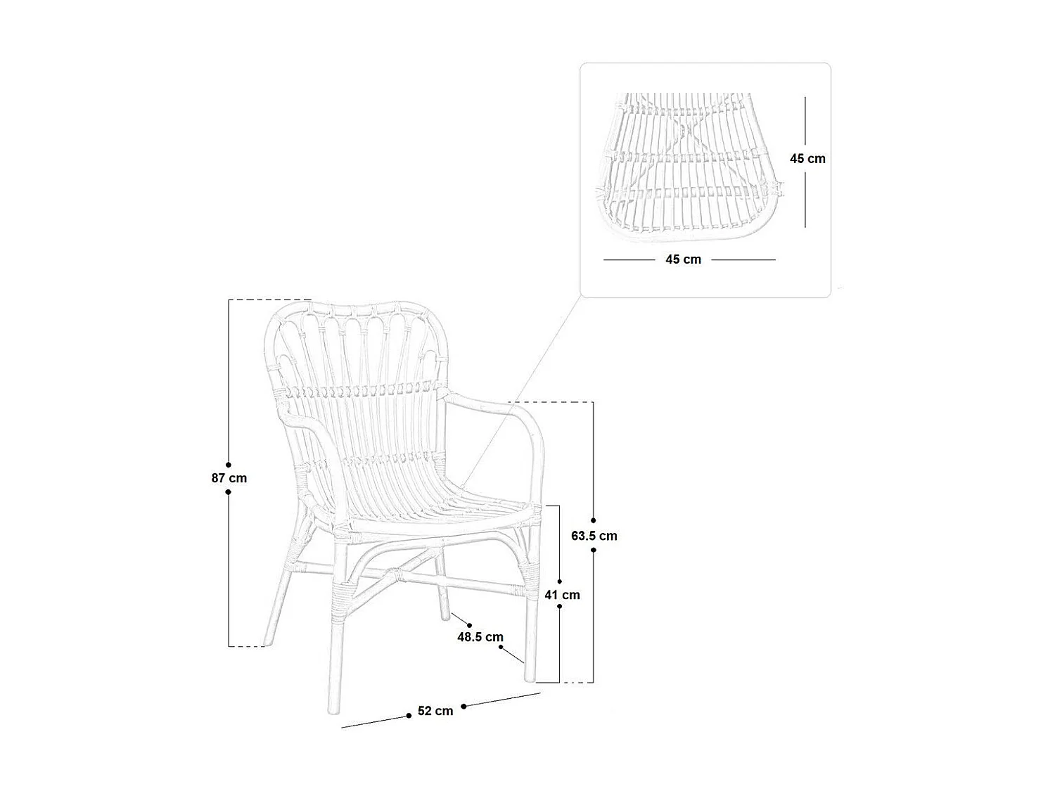 Fauteuil Mandola en bois de bambou véritable et osier tressé naturel