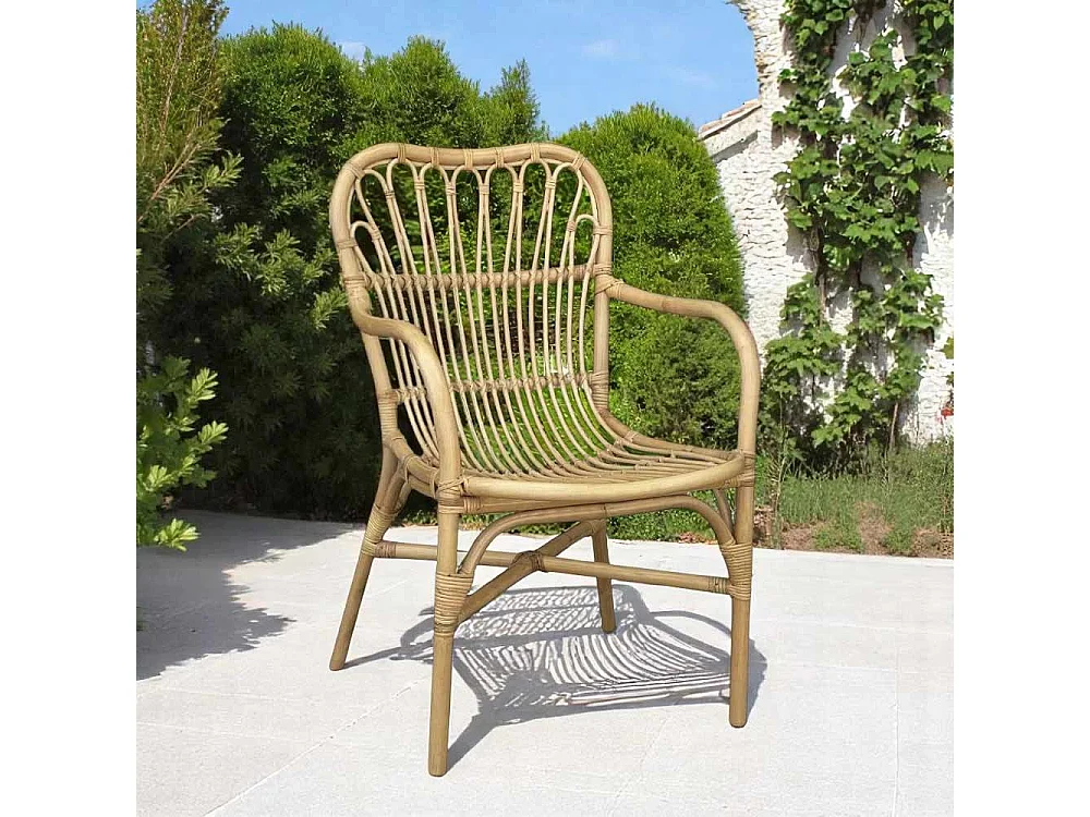 Fauteuil Mandola en bois de bambou véritable et osier tressé naturel