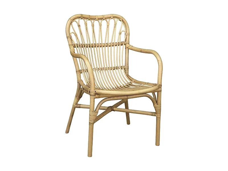 Fauteuil Mandola en bois de bambou véritable et osier tressé naturel