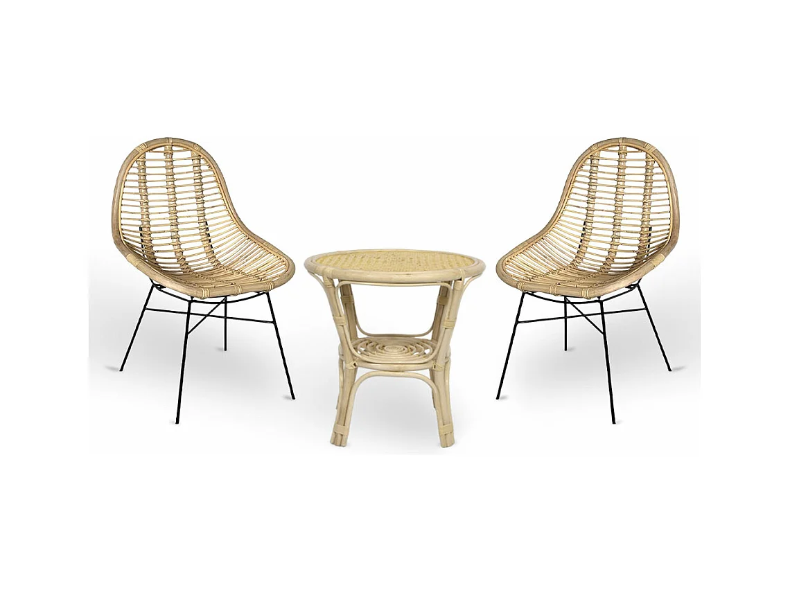 Ensemble de 2 chaises Betty en bambou avec pieds en fer et 1 table en bambou