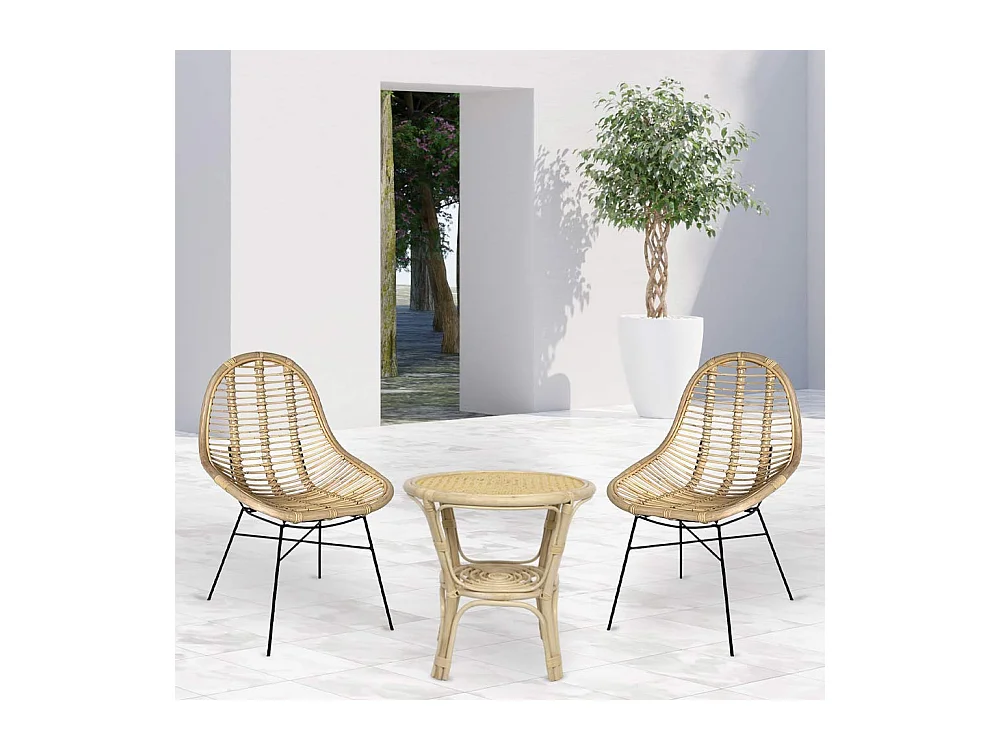 Ensemble de 2 chaises Betty en bambou avec pieds en fer et 1 table en bambou