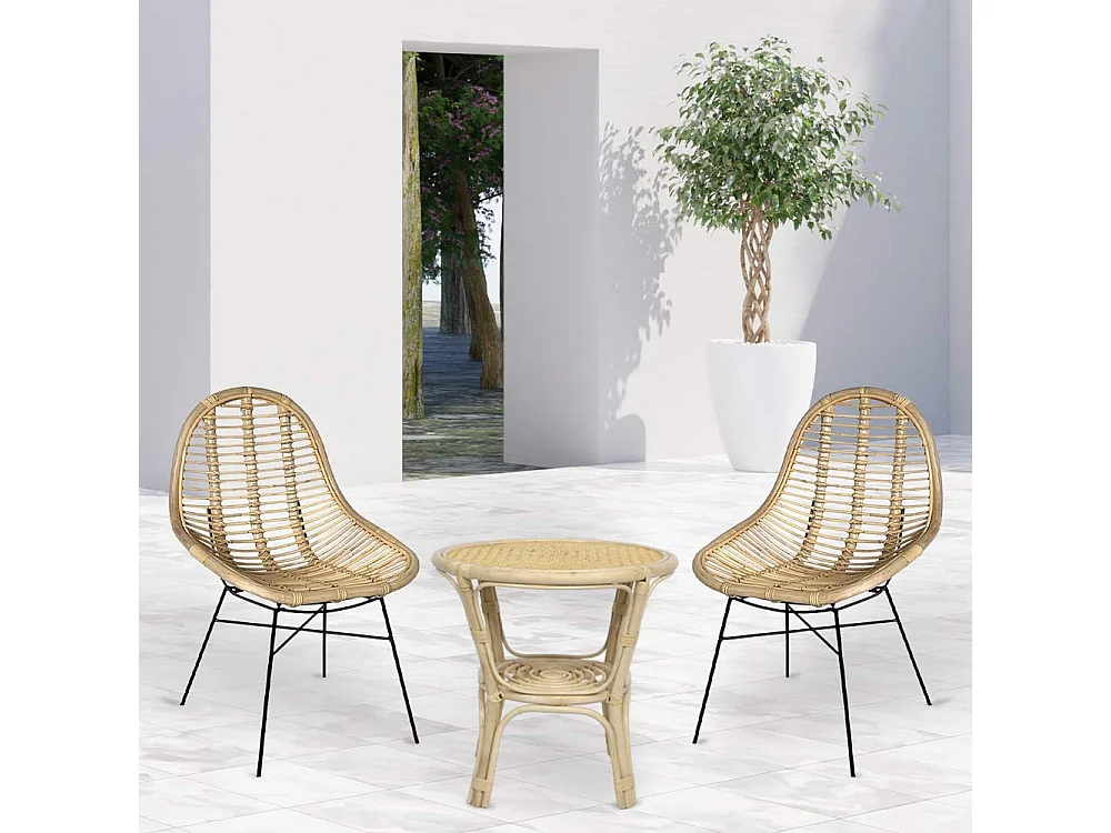 Ensemble de 2 chaises Betty en bambou avec pieds en fer et 1 table en bambou