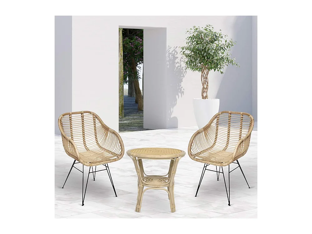 Set di 2 sedie Desy in legno di bambu con gambe in ferro e 1 tavolino in bambu