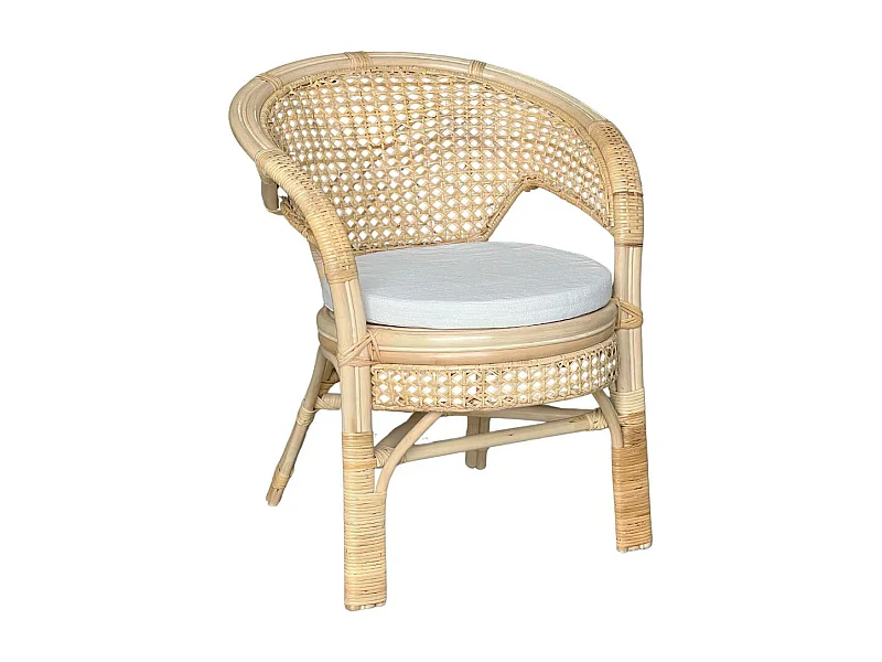 Sillón Amanda en mimbre natural con paja de Viena y cojín de regalo