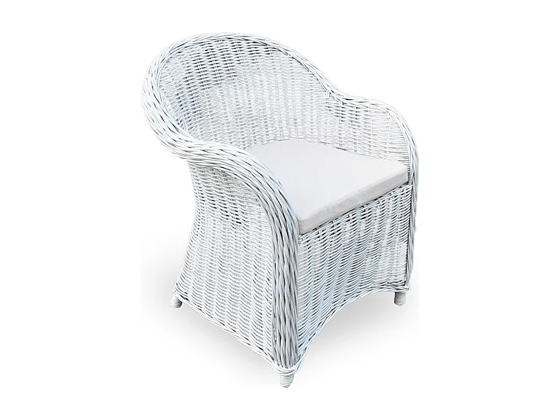 Poltrona Roma in rattan naturale intrecciato bianco con cuscino in omaggio