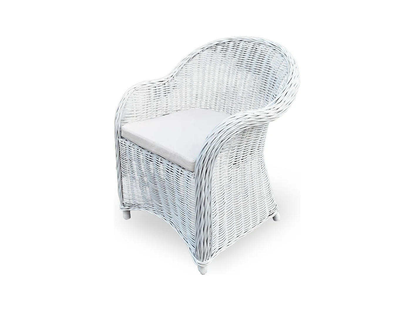Fauteuil Roma en rotin naturel tressé blanc avec coussin offert