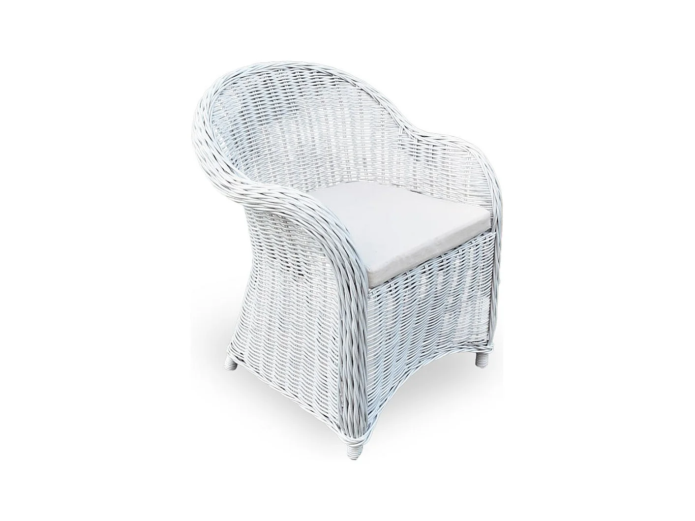 Fauteuil Roma en rotin naturel tressé blanc avec coussin offert