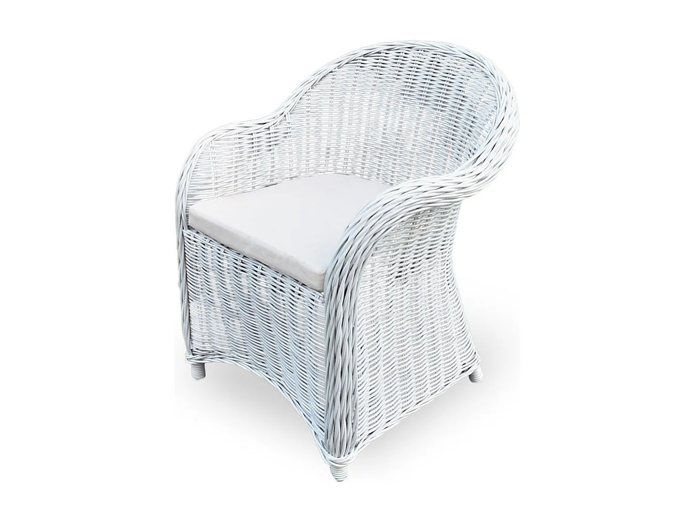 Fauteuil Roma en rotin naturel tressé blanc avec coussin offert