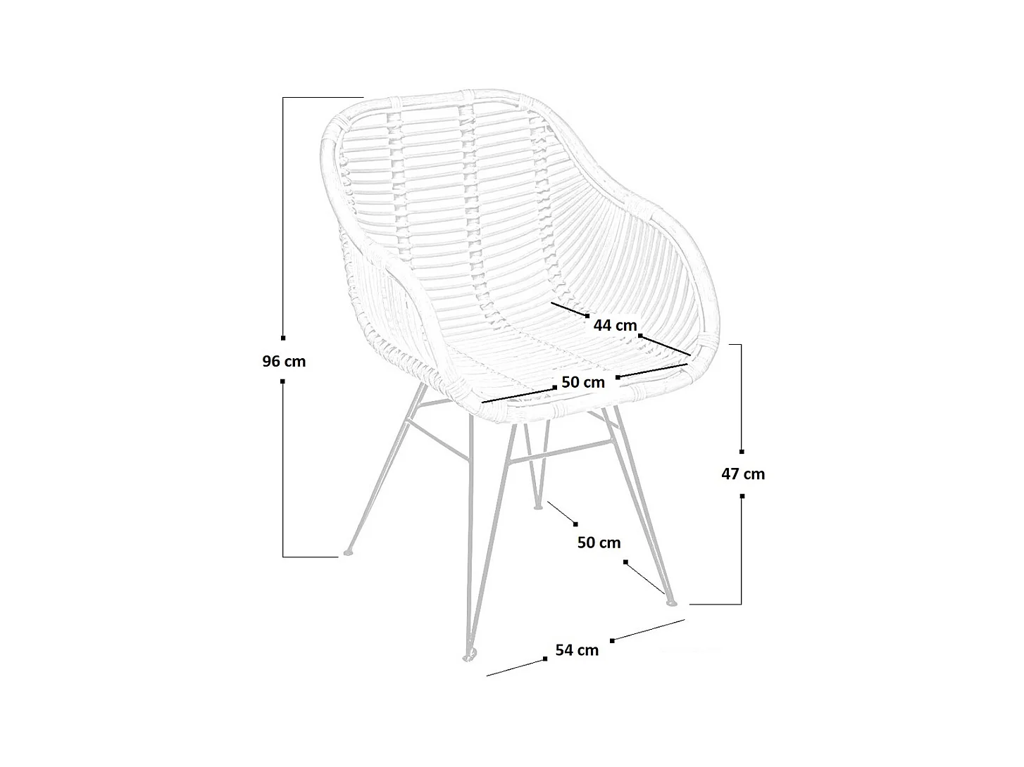 Chaise Desy en bois de bambou véritable avec pieds en fer peint