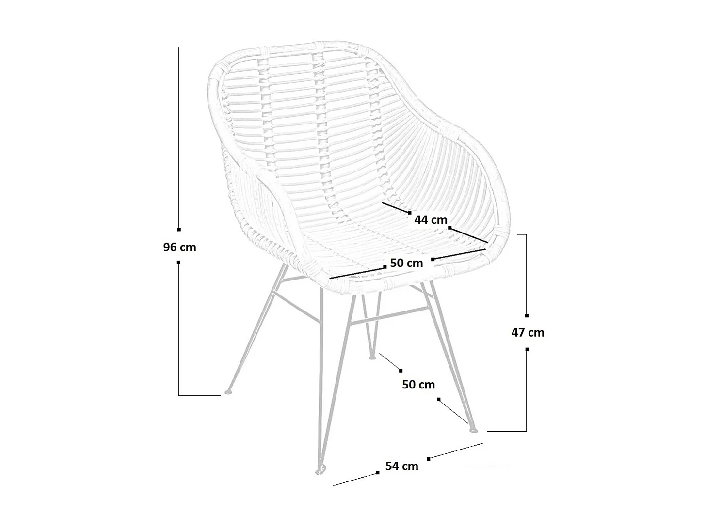 Chaise Desy en bois de bambou véritable avec pieds en fer peint