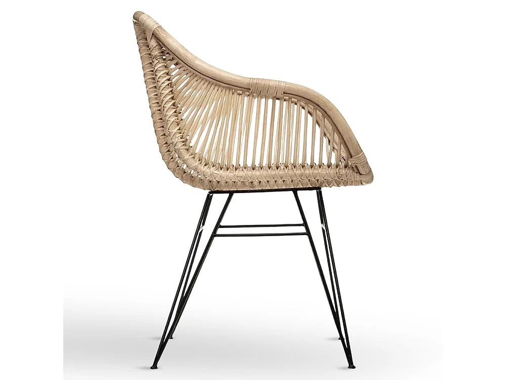 Chaise Desy en bois de bambou véritable avec pieds en fer peint