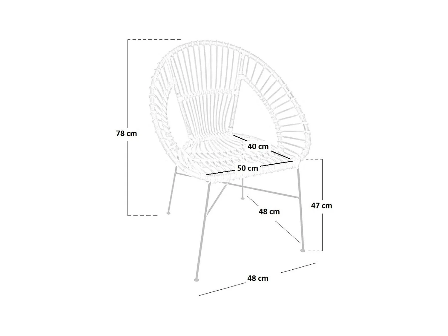 Fauteuil fera stoel in echt bamboe hout met geverfde ijzeren poten