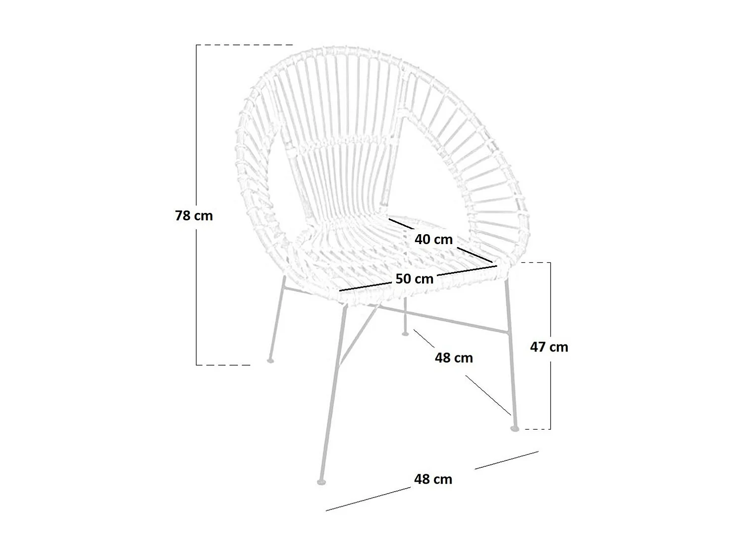 Fauteuil Féra en bois de bambou véritable avec pieds en fer peint