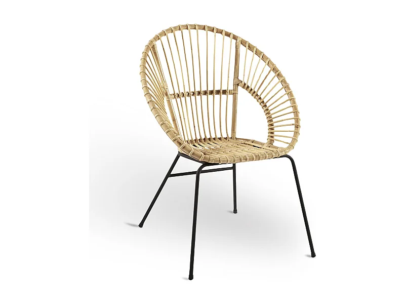 Fauteuil Féra en bois de bambou véritable avec pieds en fer peint