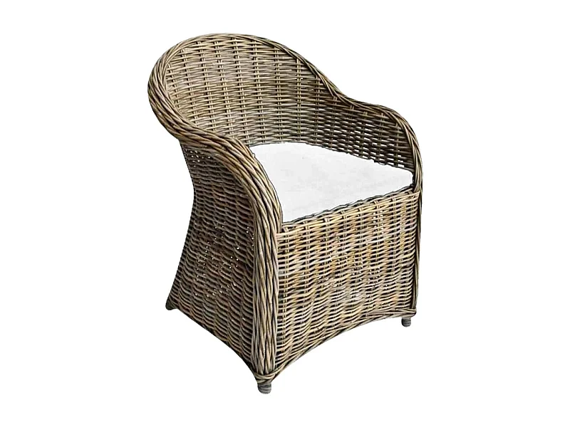Poltrona Roma in rattan naturale intrecciato grigio con cuscino in omaggio
