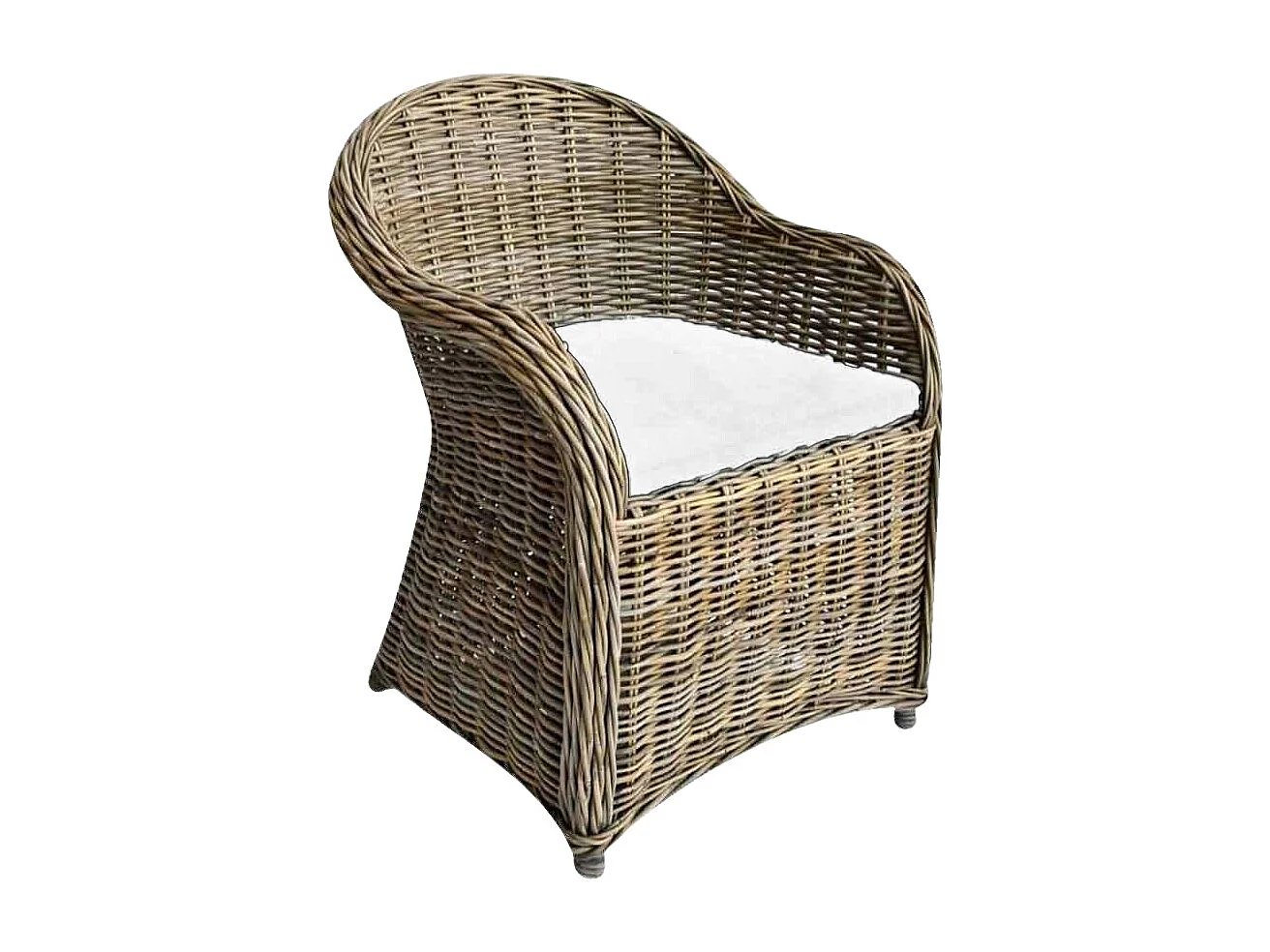 Fauteuil Roma en rotin tressé naturel gris avec coussin offert