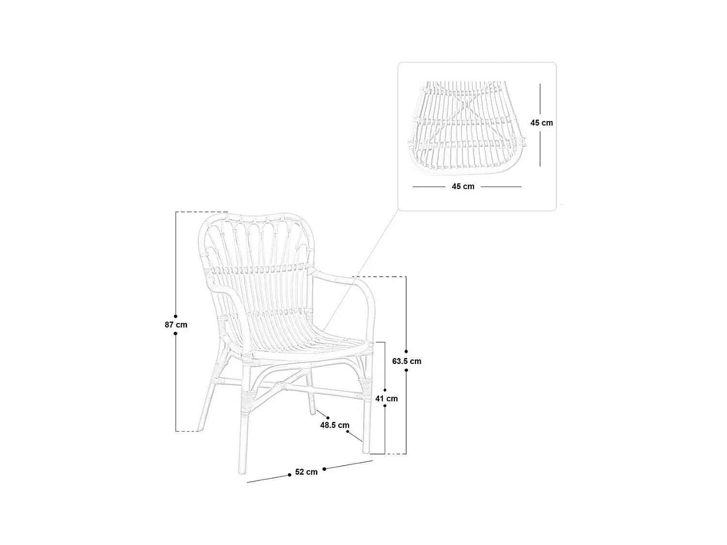 Salon Mandola en bois de bambou et paille de Vienne avec 2 fauteuils et 1 table basse
