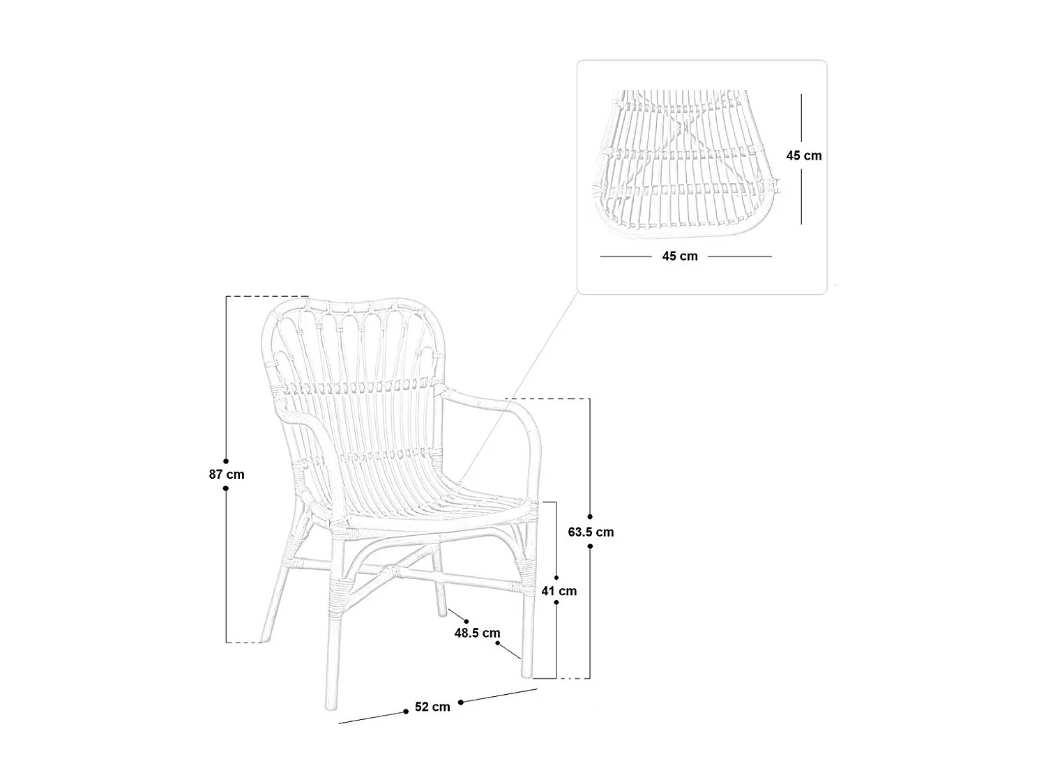 Salon Mandola en bois de bambou et paille de Vienne avec 2 fauteuils et 1 table basse