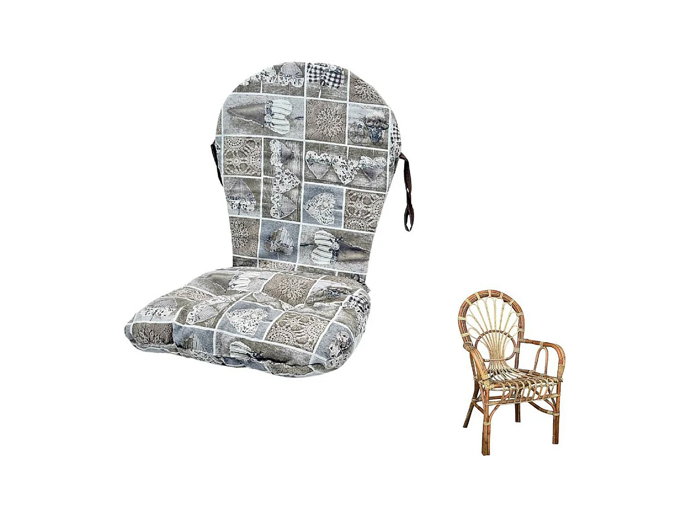 Coussin pour fauteuil grande semelle en osier et bambou motif coeur