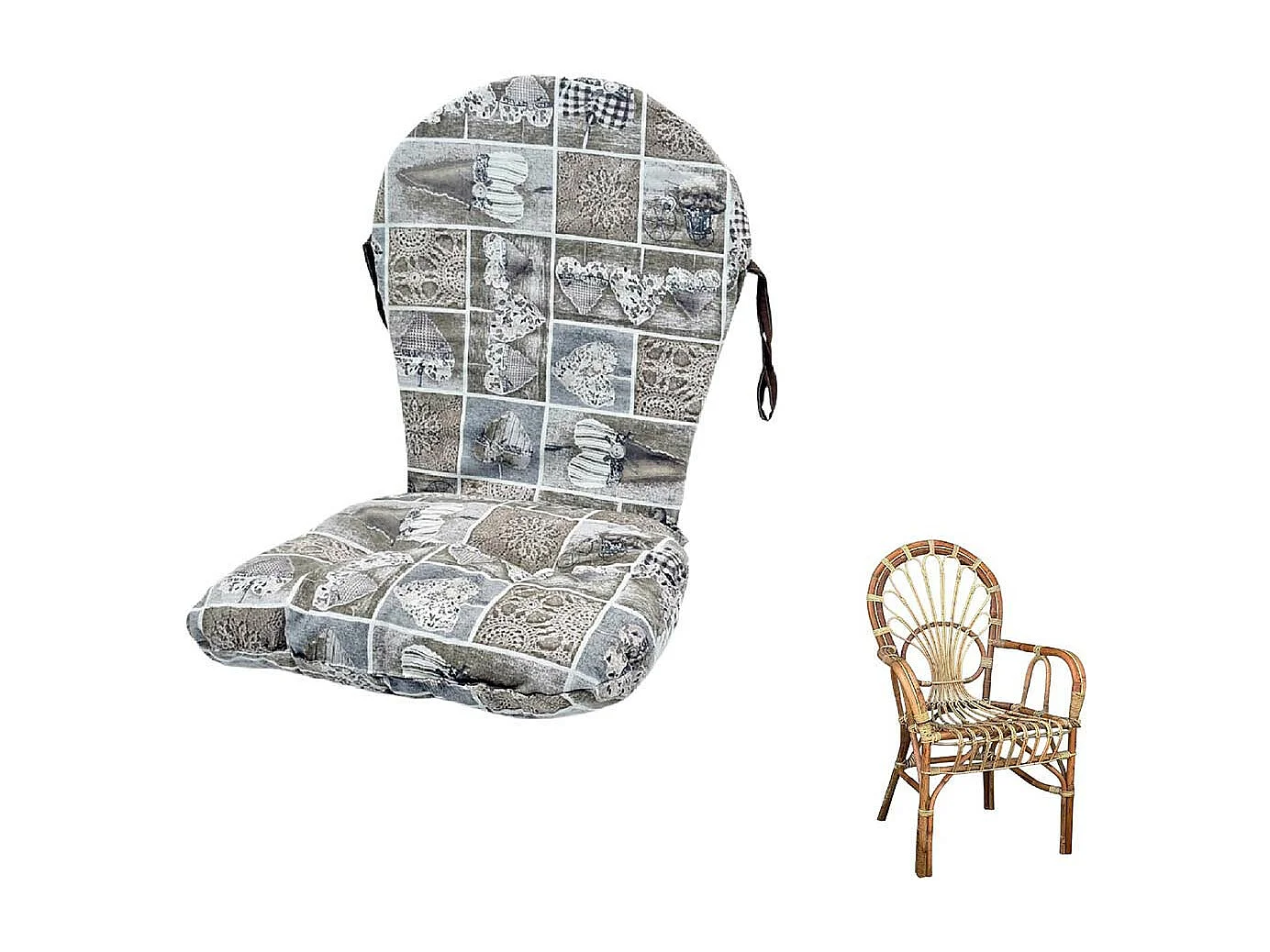 Kussen voor fauteuilstoel met grote zool in rieten en bamboe hartpatroon