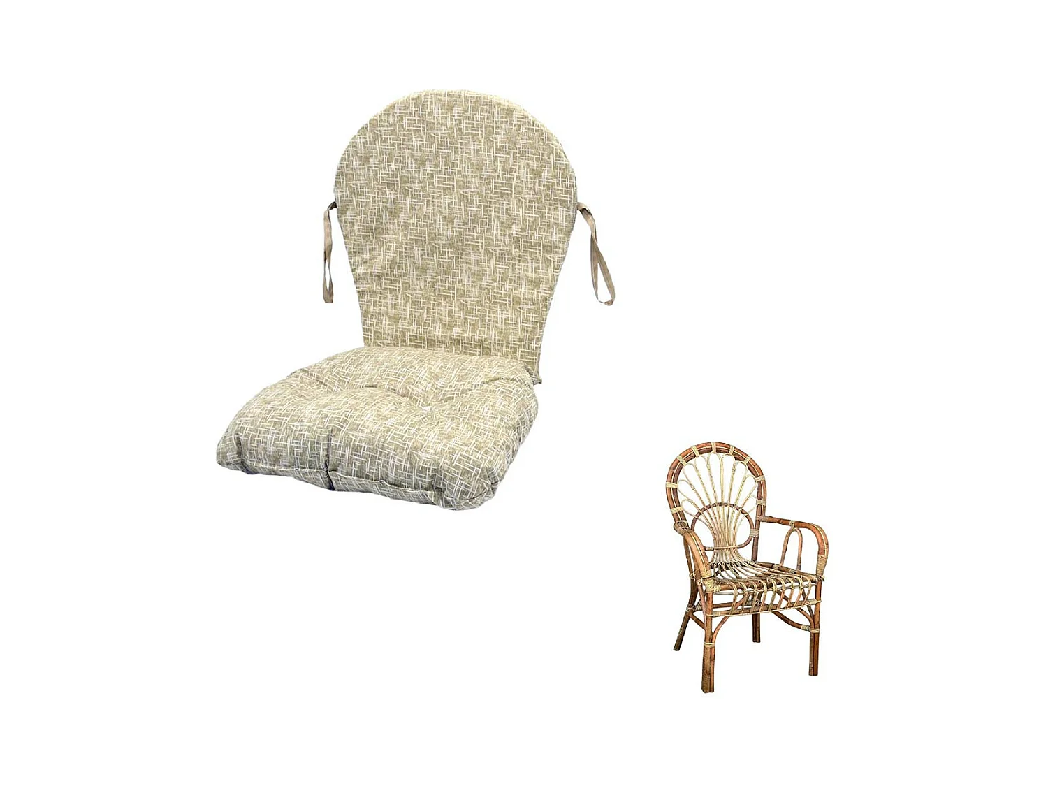 Coussin pour fauteuil grande semelle en osier et bambou motif beige
