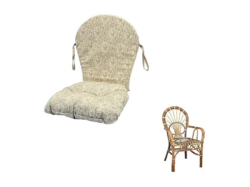 Coussin pour fauteuil grande semelle en osier et bambou motif beige