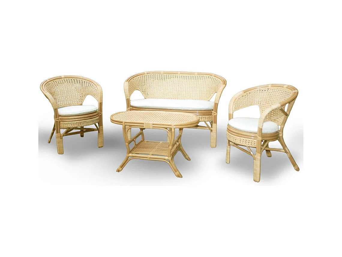 Amanda Woonkamer 1 Bank 2 Fauteuils 1 Weense Geweven Bamboe Salontafel